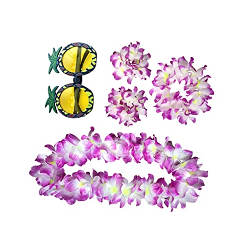 GLSTOY 5 Stück Lustige Brillen Hawaiianisches Partykostüm Hawaiianische Halskette Tropische Partybrille Hawaiianische Partygeschenke Hawaii Armband Hawaii Kopfschmuck Ananas von GLSTOY