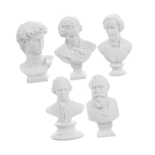 GLSTOY 5st Puppenhaus-gipsstatue Porträtskizzenfiguren Mini-büste Komponist Büste Skulptur Statuette Michelangelo David Büste Puppenhaus Gipsbüste Statue Mini-musikerfigur Weiß von GLSTOY