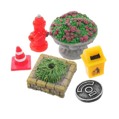 GLSTOY 6 Pcs Miniatur Verkehrskegel Puppenhaus Blumenbett Harz Dollhouse Accessoires Mikro Landschaft Dekorationen Dekorative Mini Feuer Hydrant von GLSTOY