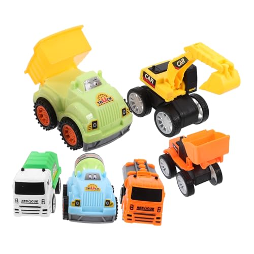 GLSTOY 6 Teiliges Set Mini Baufahrzeuge Für Rückziehspielzeug LKW Betonmischer Und Bagger Praktische Cartoon Kinderspielzeuge Für Jungen Und ädchen von GLSTOY