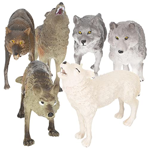 GLSTOY 7 Teiliges Winter Wolfsrudel Modell Babyanzüge Tierfigurenmodelle Miniaturspielzeug Polarwolf Modell Wildes Spielzeug Für Kinder Kleine Tierfigur Spielzeug Kinderspielset von GLSTOY