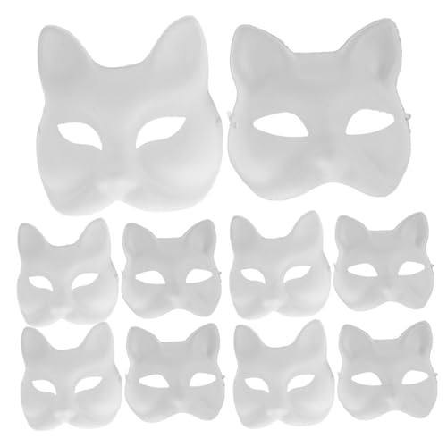 GLSTOY Halloween-festival-material 10-teilige Katzenmaske Unbemalte Tiermasken Plastikmasken Zum Basteln Jungen Und Mädchen Masken-set von GLSTOY