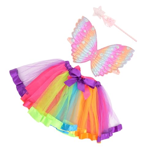 GLSTOY Zauberstab Kinder Angel Costume Kostü Set Mit Flügeln Rock Zauberstab 3 Teiliges Cosplay Outfit Für Ädchen Halloween Karneval Partys Pink von GLSTOY