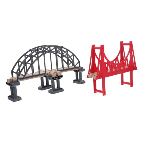 GLSTOY Hängebrücke Spielzeug Holzeisenbahngleiszubehör Eisenbahnbrückenmodell, Holzeisenbahnset Eisenbahnbrücke Eisenbahnschienenszenenzubehör von GLSTOY