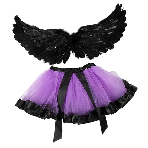 GLSTOY 1 Set Halloween Cosplay Tutu Kleid Für ädchen Mit Schwarzen Federn Und Flügeln Kostü Für Partys Und Anlässe Ideal Für Halloween Und Fasching von GLSTOY