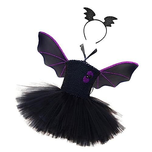 GLSTOY Halloween ädchen Kleid Mit Fledermausflügeln Kostümset Für Mit Kopfschmuck Und Tüllrock Größe 80 Perfekt Für Halloween Fasching Und Mottopartys von GLSTOY