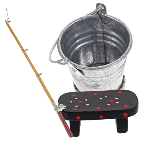 GLSTOY Miniatur Angler Set 3 Teiliges Puppenhaus Zubehör Mit Mini Angelrute Dekorativem Eimer Und Sitzbank Für Kreative Spielwelten Und Fotografie Deko Ideal Für Und Sammler von GLSTOY