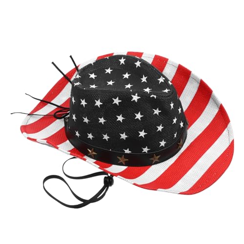 GLSTOY Pentagramm-Cowboy-Hut Tag der Arbeit Hut USA-Flaggenhut Tag der Unabhängigkeit Amerikanischer Zylinder 4. Juli Cowboyhut Strohhut Westernhut Patriotische Accessoires USA-Hut Denim von GLSTOY