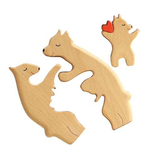 GLSTOY Puzzle Und Kind Bär Desktop Bär Dekor Innen Holz Bär Statue Holz Bär Puzzle Dekorative Statue Süße Bär Skulptur Tier Handwerk Holz Bär Figur Bär Dekoration von GLSTOY