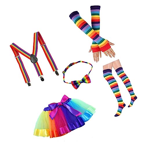 GLSTOY Regenbogen Tutu Rock Set Für Erwachsene Farbenfrohes Kostü Mit Schleifen Langen Handschuhen Und Strümpfen Perfekt Für Partys Und Kostüme von GLSTOY