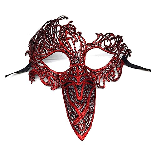 GLSTOY Rote Spitzenaugenmaske Für Karneval Und Halloween Luxuriö Maske Für Kostümparty Verkleidungen Und Festlichkeiten Elegante Vogelmaske Mit Langem Schnabel von GLSTOY