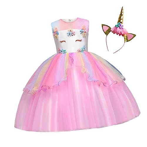 GLSTOY ädchen Prinzessin Kostü Kleid Aus Tüll Mit Haarband Festliches Kleid Für Partys Cosplay Und Aufführungen Unregelmäßiger Tutu Rock Pink Und Größe von GLSTOY