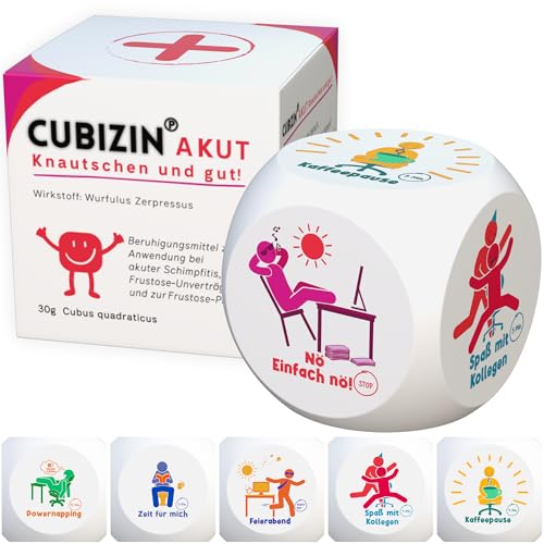 GLÜCKSGUT® Anti Stress Würfel | Cubizin | Lustiger Stresswürfel | 6 Motive, Geschenkbox & Anleitung | Anti Stress Spielzeug, Kollegen Geschenk, Büro Geschenk, Anti Stress Geschenk, Stressabbau von GLÜCKSGUT