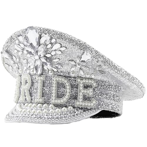 GMBYLBY Bride Hat With Hand Beading Shining Crystal Captain Hat Beaded Heavy Pearls Captain Hat For Party von GMBYLBY