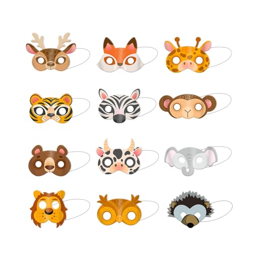 GMBYLBY Dschungel Safaris Theme Party Supplie 12 Seortierte Papiertier Halbe Gesichtsmaske Für Kinderfeier Geburtstagskorte von GMBYLBY