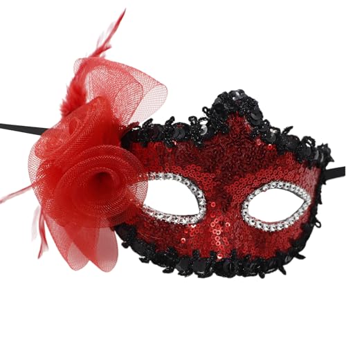 GMBYLBY Gefiederte Pailletten Maskerade Maske Halloween Party Augenmaske Blumendekoration Halbe Gesichtsmaske Für Frauen Cosplay Brillen von GMBYLBY