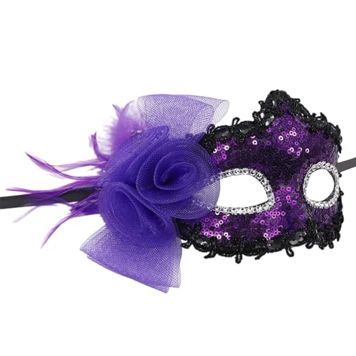 GMBYLBY Gefiederte Pailletten Maskerade Maske Halloween Party Augenmaske Blumendekoration Halbe Gesichtsmaske Für Frauen Cosplay Brillen von GMBYLBY