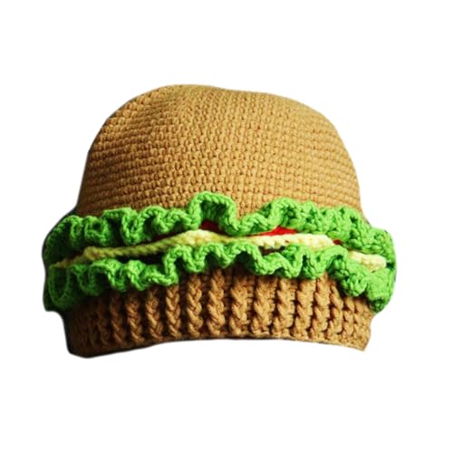 GMBYLBY Handgemachte Gehäkelte Hamburger Mütze Für Eltern Und Kinder Lustige Kostümmütze Gestrickte Winter Warme Mütze Halloween Mütze Party Kopfbedeckung von GMBYLBY