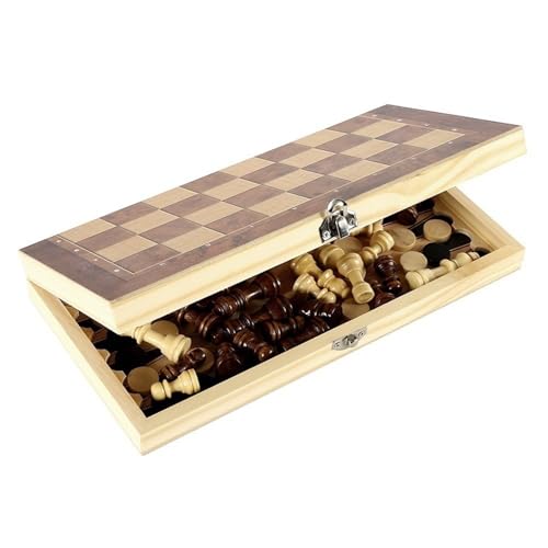 GMBYLBY Holz Reise Checkers Brettspiel Set Folding Chess Board Portable Chess Checkers Travel Game Family Bildungsspielzeug von GMBYLBY