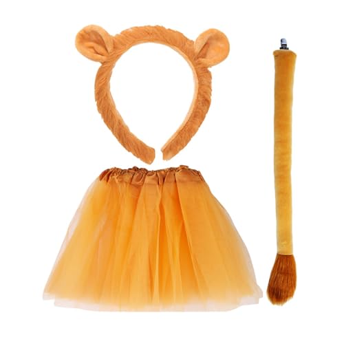 GMBYLBY Kostüm Set Löwenohren Stirnband Schwanz Fliege Tierkostüm Zubehör Halloween Cosplay Zubehör von GMBYLBY