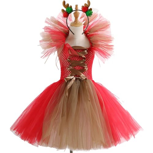 GMBYLBY Mädchen Weihnachtskostüm Mit Prinzessinkleid Und Stirnband Für Mädchen Weihnachten Geburtstag Halloween Prinzessin Dress Up Outfits von GMBYLBY