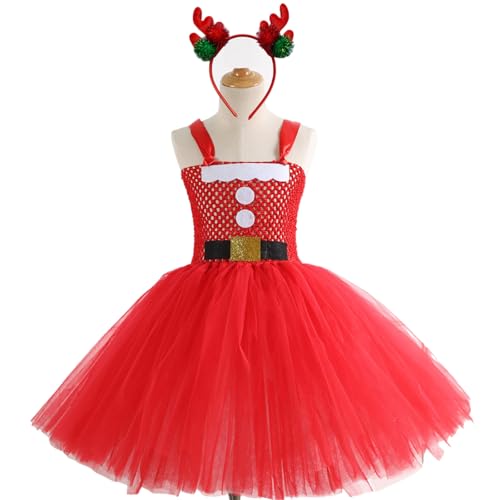 GMBYLBY Mädchen Weihnachtskostüm Mit Prinzessinkleid Und Stirnband Für Mädchen Weihnachten Geburtstag Halloween Prinzessin Dress Up Outfits von GMBYLBY