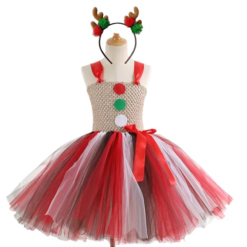 GMBYLBY Mädchen Weihnachtskostüm Mit Prinzessinkleid Und Stirnband Für Mädchen Weihnachten Geburtstag Halloween Prinzessin Dress Up Outfits von GMBYLBY