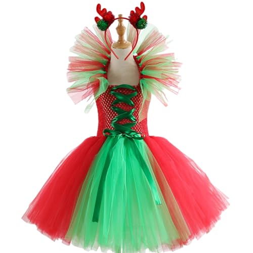 GMBYLBY Mädchen Weihnachtskostüm Mit Prinzessinkleid Und Stirnband Für Mädchen Weihnachten Geburtstag Halloween Prinzessin Dress Up Outfits von GMBYLBY