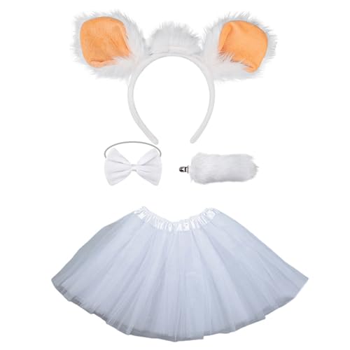 GMBYLBY Schöne Schafe Haar Hoop Set Schafe Kostüm Set Weiche Handschuhe Schafe Stirnband Plüsch Schwanz Bowtie Mesh Rock Für Halloween Party von GMBYLBY