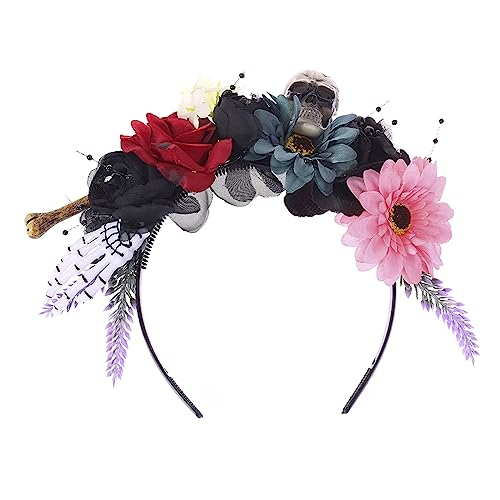 GMBYLBY Simulated Flower&Skull Thin Side Headband Halloween Hair Hoop Fashion Women Wedding Party Hairstyle Headwear von GMBYLBY