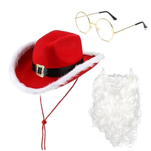 GMBYLBY Weihnachten Kostüm Zubehör Weihnachtsmann Hut Weiß Bart Brille Set Santa Cosplay Kostüm Festival Party von GMBYLBY