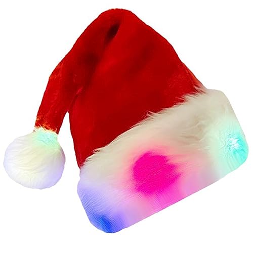 GMBYLBY Weihnachten Plüsch Nikolausmütze Unisex Bequem LED Leuchtende Erwachsene & Kinder Weihnachtsmütze für Karneval Urlaub von GMBYLBY