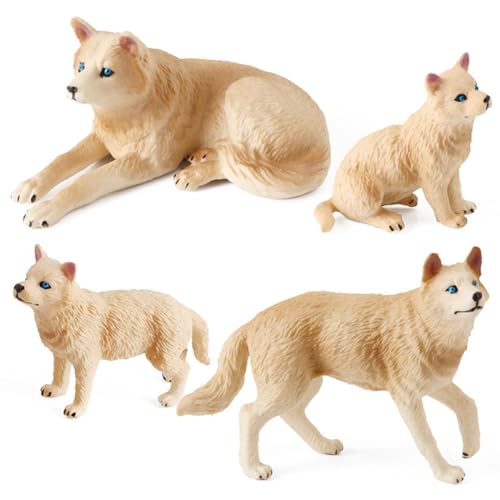 GMBYLBY Wolf Figuren Set 4 Realistischen Tierfiguren Landschaftsdekorationen Frühes Pädagogisches Spielzeug Geburtstagsfeier Geschenk von GMBYLBY