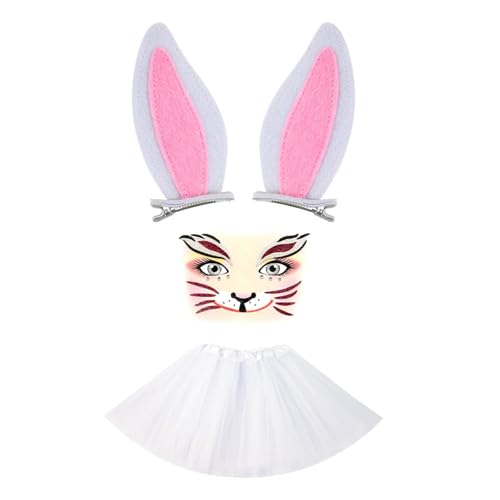 GMBYLBY Zarte Kaninchen Ohren Haarclip Mit Passenden Gesichtsaufklebern Und Maschenrockzubehör Für Kinder Erwachsene Rollen Spielen Kaninchenohren Hair Clip Set GMBYLBY Zarte Kaninchen Ohren Haarclip Mit Passenden Gesichtsaufklebern Und Maschenrockzubehör Für Kinder Erwachsene Rollen Spielen Kaninchenohren Hair Clip Set von GMBYLBY