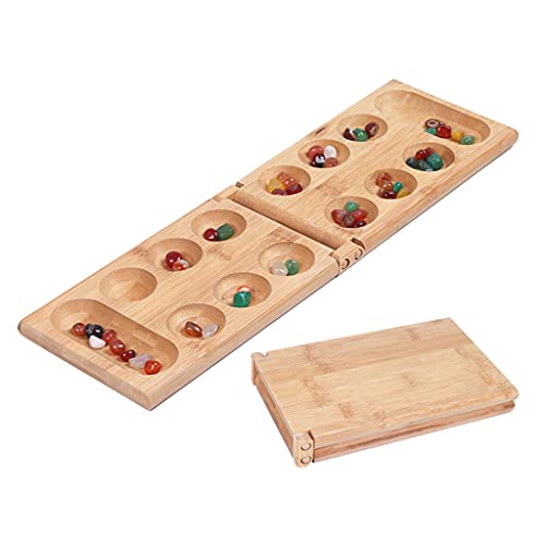 Mancala Brettspiel Mit Bunten Steinen Kieselsteinen Zusammenklappbares Holzbrett Schach Set Montessori Holzspielzeug von GMBYLBY