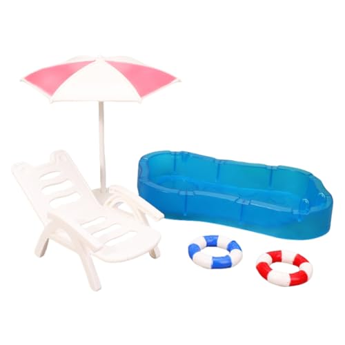 Miniatur-Strand-Szenen-Dekor-Set im Maßstab 1:12, Liegestuhl, Pool für Puppenhäuser, mit realistischem Miniatur-Strand-Szenen-Dekor-Set im Maßstab 1:12, Liegestuhl, Pool für Puppenhäuser, mit realistischem von GMBYLBY