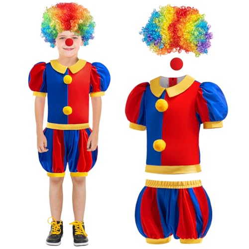 GMEDJVE Karneval Kostüm für Kinder Zirkus Clown Kostüm Kinder Zirkus Cosplay 4Pcs Halloween Weihnachten Outfits von GMEDJVE