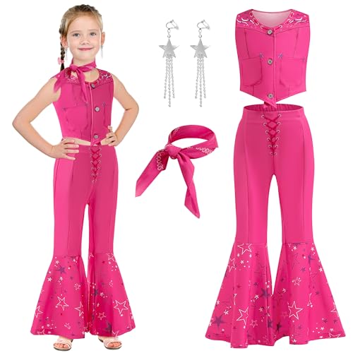 GMEDJVE Mädchen Cowgirl Kostüm Film Heroine Cosplay Rosa Cowgirl Outfit Kinder Western Christmas Party Dress up 3-12Y von GMEDJVE