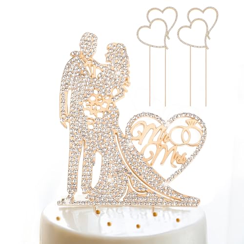 Cake Topper Hochzeit, Torten Topper Hochzeit, Tortenstecker Hochzeitstorte Deko, Tortenaufsatz Hochzeit Mr und Mrs mit Strass für Verlobung Party (3 Stück) von GMMG