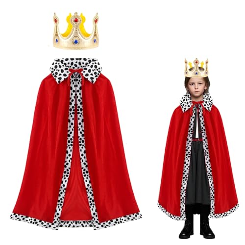 GMMG König Kostüm Kinder, Königsmantel, Prinz Kostüm Junge, König Umhang Herren mit Krone für Prinzenparty Cosplay Halloween Kindertag Karneval(90cm) von GMMG