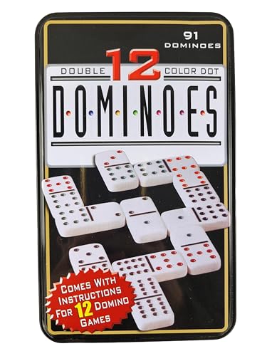 GMMH Domino Color Doppel 12 in Metalldose, 91 Spielsteine mit farbigen Punkten, Ohne Spielanleitung von GMMH