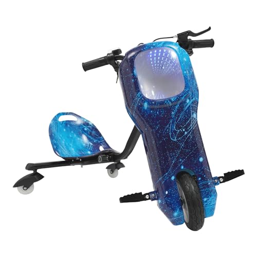 Kinder Elektro Driftscooter Elektromotor Dreirad 250W Drift Trike Roller mit 2.6Ah Batterie Lange Ausdauer LED-Beleuchtung Verstellbarer Sitz für 5-12 Jahren Kinder (Starry Blue) von GMSLuu