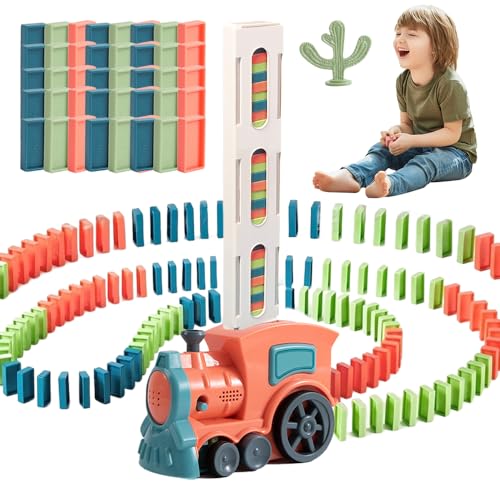 Domino Zug Set, Automatischer Domino Zug mit 60/180 Domino Blöcken, Dominoes Automatic Domino Train Educational Toy, Domino Spielzeug Dominosteine für 3 4 5 Jahre Jungen Mädchen (180 stück, orange) von GMTEO