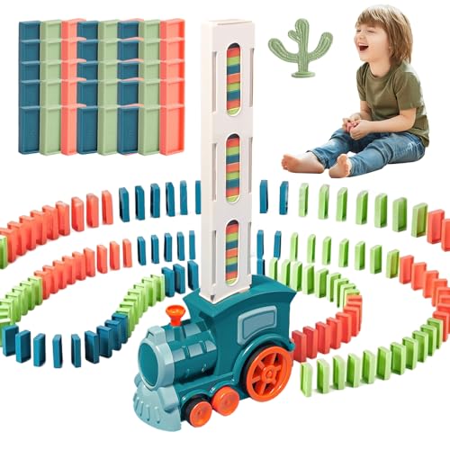 Domino Zug Set, Automatischer Domino Zug mit 60/180 Domino Blöcken, Dominoes Automatic Domino Train Educational Toy, Domino Spielzeug Dominosteine für 3 4 5 Jahre Jungen Mädchen (180 stück, blau) von GMTEO