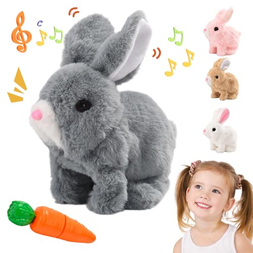 GMTEO Realistic Bunny Toy, 2025 Neu Hüpfendes Kaninchen Spielzeug, Ostern Plüschhase, Hasen Spielzeug Geräusche Macht und Dessen Ohren und Nase Sich Bewegen, Plüschhase Kuschelhase (grau) von GMTEO