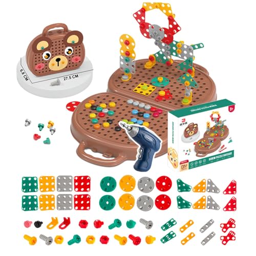 Magic Montessori Play Toolbox, 2024 Neu Montessori Spielzeugkiste mit Bohrmaschine, Bohrer Schraube Werkzeug Se Werkzeugkoffer Kinder, Montessori Spielzeug 2 Jahre (braun) von GMTEO