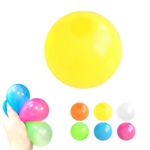 Magie Decke Ball, 2025 Neuest Nachtlicht Kleber Hüpfball, Stressball Squeeze Toys, Magie Decke Ball, Mitgebsel Kindergeburtstag 10 Jahre (Gelb, 12 Stück) von GMTEO