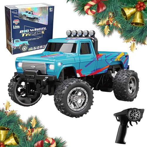 Mini RC Monster Truck, 1:64 Ferngesteuertes Auto, 4WD Monster Truck Ferngesteuert, Monstertruck Ferngesteuert, Monster Truck Ferngesteuert, Spielzeugauto für Kinder Erwachsene (Blau) von GMTEO