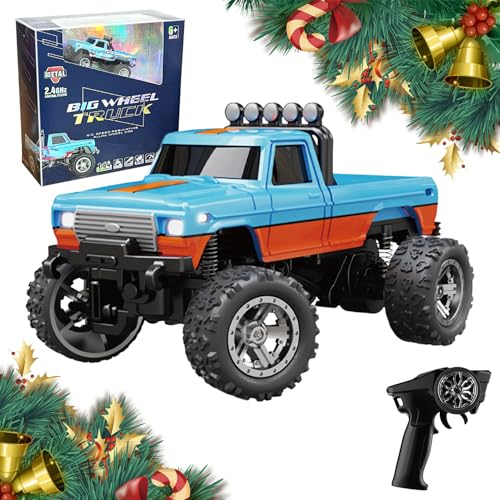 Mini RC Monster Truck, 1:64 Ferngesteuertes Auto, 4WD Monster Truck Ferngesteuert, Monstertruck Ferngesteuert, Monster Truck Ferngesteuert, Spielzeugauto für Kinder Erwachsene (Blau Orange) von GMTEO