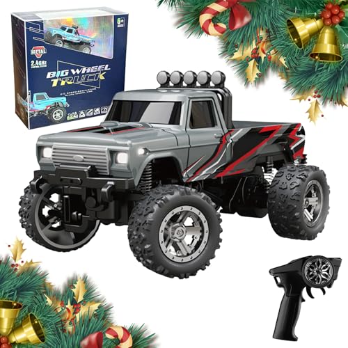 Mini RC Monster Truck, 1:64 Ferngesteuertes Auto, 4WD Monster Truck Ferngesteuert, Monstertruck Ferngesteuert, Monster Truck Ferngesteuert, Spielzeugauto für Kinder Erwachsene (Grau) von GMTEO